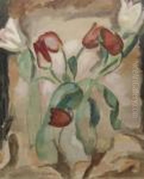 A Still Life With Tulips Oil Painting by Leo Gestel