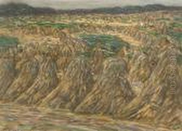 Landscape With Haystacks Oil Painting by Leo Gestel