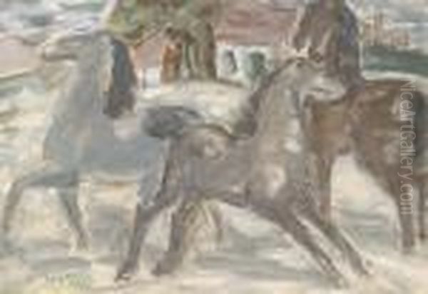 Three Horses Oil Painting by Leo Gestel