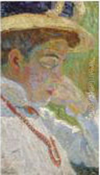 Vrouwenportret Met Hoed En Bloedkoralenketting Oil Painting by Leo Gestel