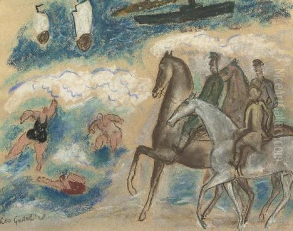 Horseriders On The Beach Oil Painting by Leo Gestel