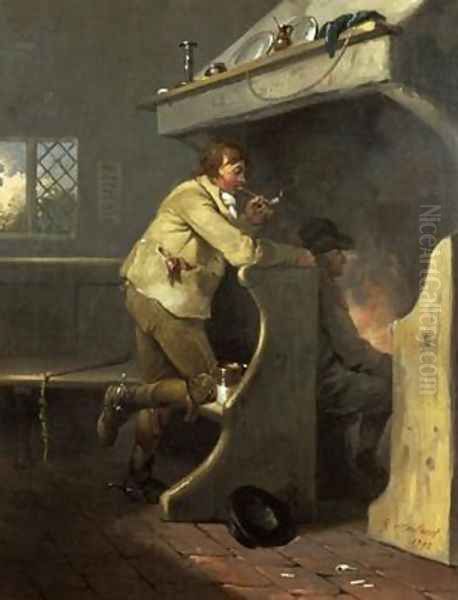 A man smoking a pipe by an inn fire Oil Painting by George Morland