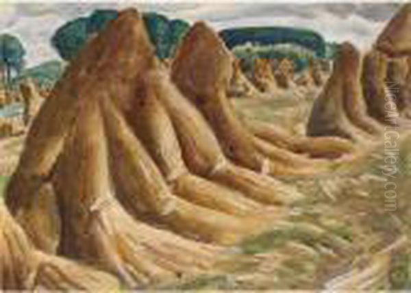 Landscape With Haystacks Oil Painting by Leo Gestel