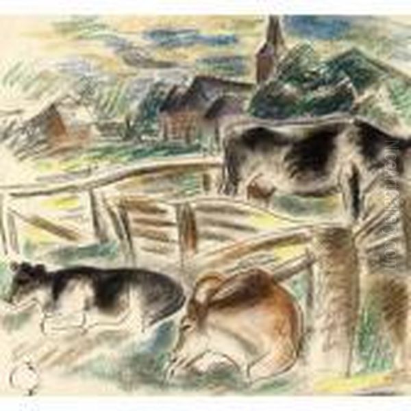 Cows In A Landscape Oil Painting by Leo Gestel