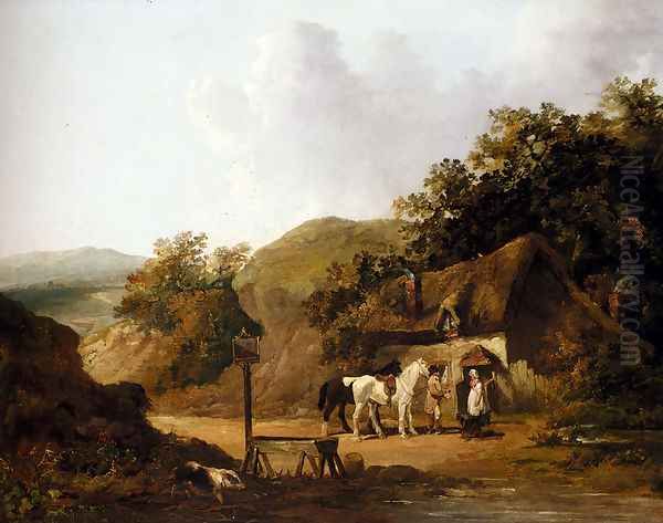 Taking Refreshments Outside A Village Inn Oil Painting by George Morland