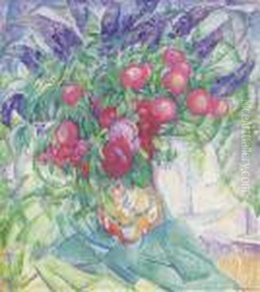 A Still Life With Peonies, Anemones And Lupins Oil Painting by Leo Gestel