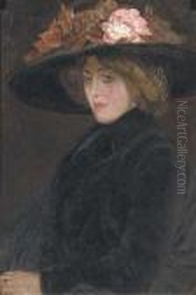 Portrait Of An Elegant Lady With A Hat Oil Painting by Leo Gestel