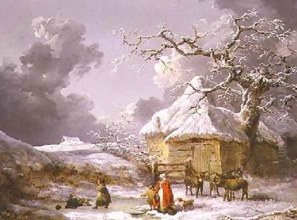 A Fall on the Ice Oil Painting by George Morland