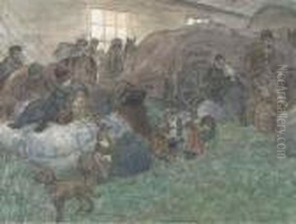 Belgische Vluchtelingen Nachtelijk Kamp Oil Painting by Leo Gestel