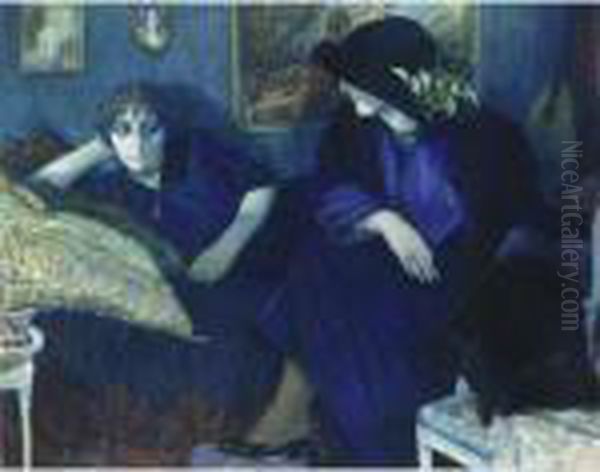 Chatting Ladies Oil Painting by Leo Gestel