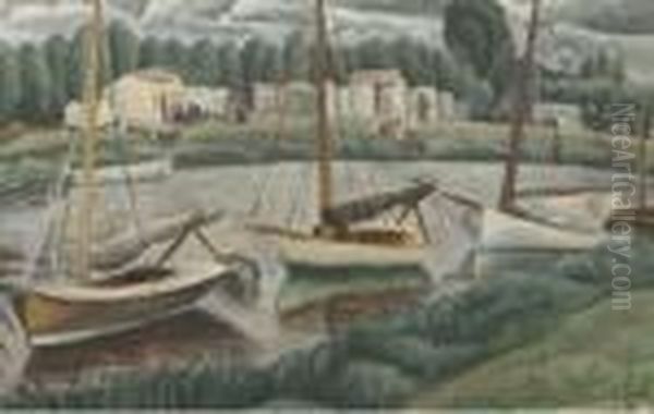 Sailing Boats In A Canal Oil Painting by Leo Gestel