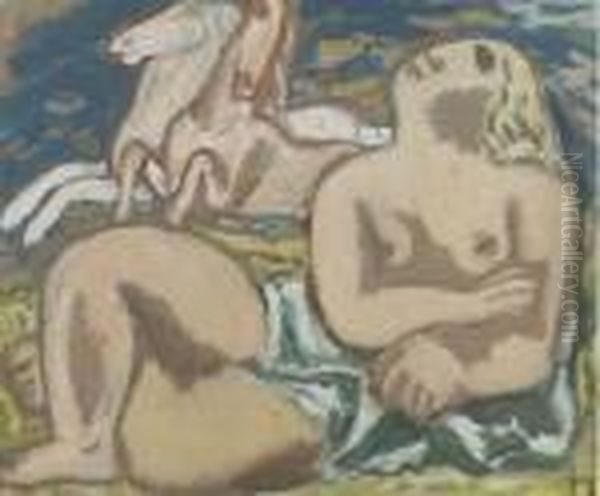 Reclining Nude With White Horses Oil Painting by Leo Gestel