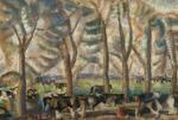 Milking Time In The Beemster Oil Painting by Leo Gestel