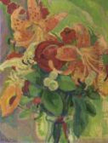 Still Life With Tiger Lilies Oil Painting by Leo Gestel