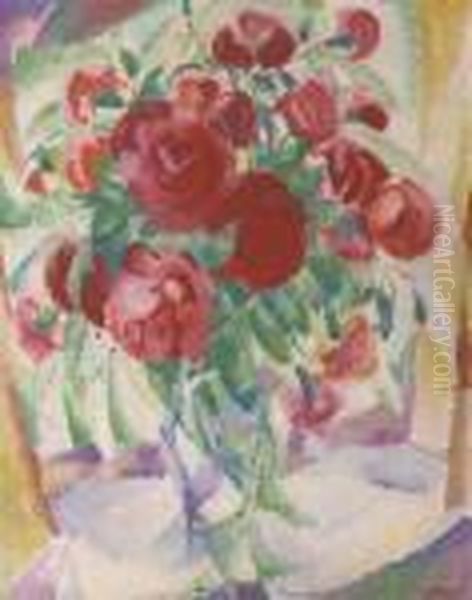 Still Life With Peonies Oil Painting by Leo Gestel