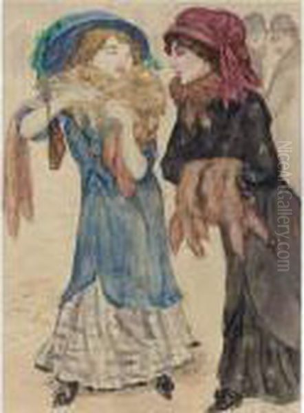 Elegant Ladies Oil Painting by Leo Gestel