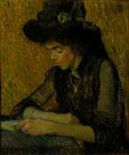 A Reading Lady Oil Painting by Leo Gestel