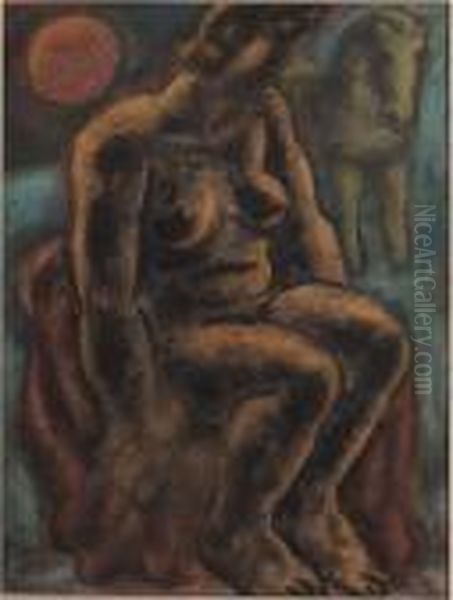 A Seated Nude Oil Painting by Leo Gestel