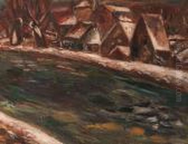 A Village Along A River Oil Painting by Leo Gestel