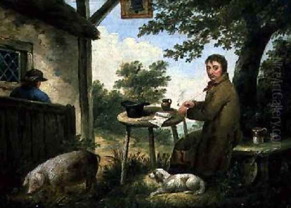 Portrait of the Artist Outside the Bell Inn Oil Painting by George Morland