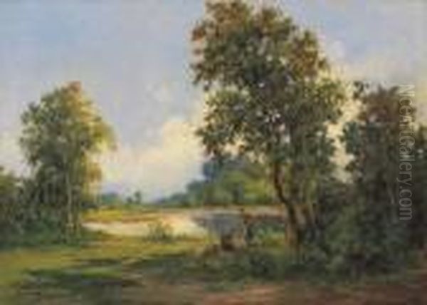 Lavori Lungo Il Fiume Oil Painting by Cesare Gheduzzi