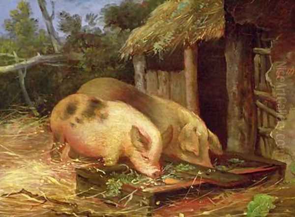 Pigs at a Trough Oil Painting by George Morland