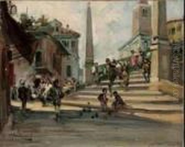 Mercato A Venezia Oil Painting by Cesare Gheduzzi