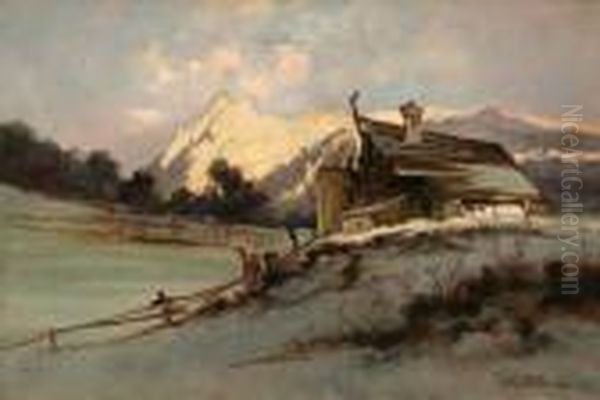 Baita In Alta Montagna Oil Painting by Cesare Gheduzzi