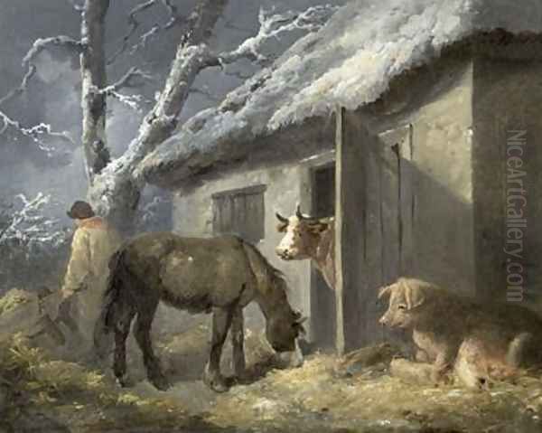 Winter Farmyard Oil Painting by George Morland