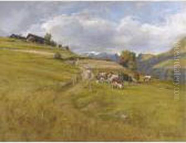 Pascolo In Montagna Oil Painting by Cesare Gheduzzi