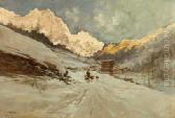 Macugnaga Sotto La Neve Oil Painting by Cesare Gheduzzi