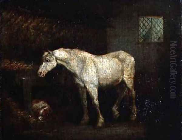 An Old Grey Mare at a Manger Oil Painting by George Morland