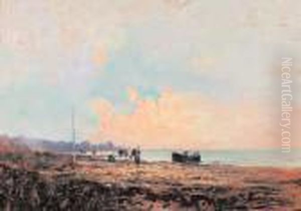 Spiaggia Di Bordighera Oil Painting by Cesare Gheduzzi