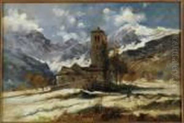 Chiesetta Di Montagna Con Figure Oil Painting by Cesare Gheduzzi