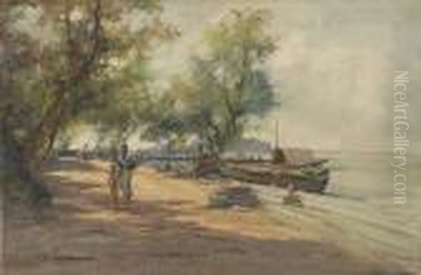 Sulla Riva Del Lago Oil Painting by Cesare Gheduzzi