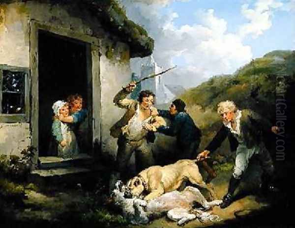 Dogs Fighting Oil Painting by George Morland