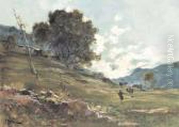 Pascolo In Montagna Oil Painting by Cesare Gheduzzi