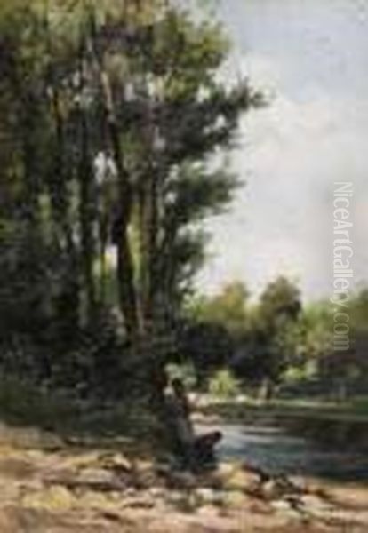 Lavandaie Al Torrente Oil Painting by Cesare Gheduzzi