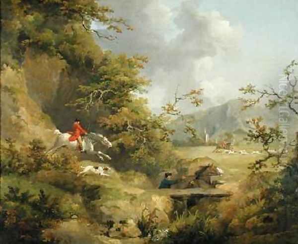 Foxhunting in Hilly Country Oil Painting by George Morland