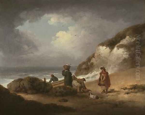 Beach Scene with Fishermen and their Catch Oil Painting by George Morland