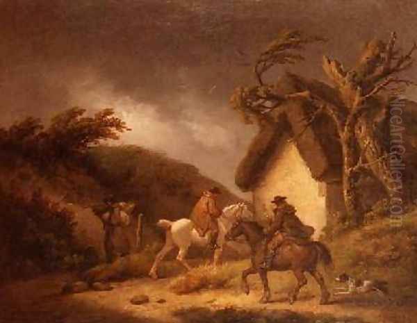 A stormy wooded landscape with travellers Oil Painting by George Morland