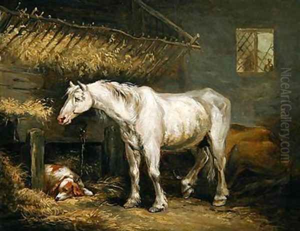 Old horses with a dog in a stable 1791 Oil Painting by George Morland