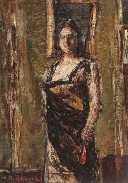 Lila Cu Evantai Oil Painting by Petrascu Gheorghe