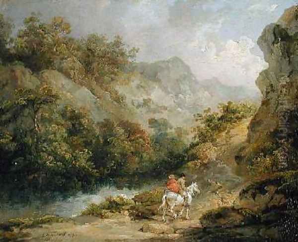 Rocky Landscape with Two Men on a Horse 1791 Oil Painting by George Morland