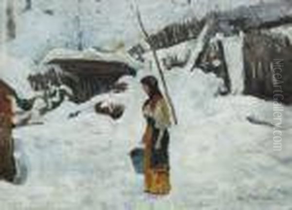 Hard Winter Oil Painting by Petrascu Gheorghe