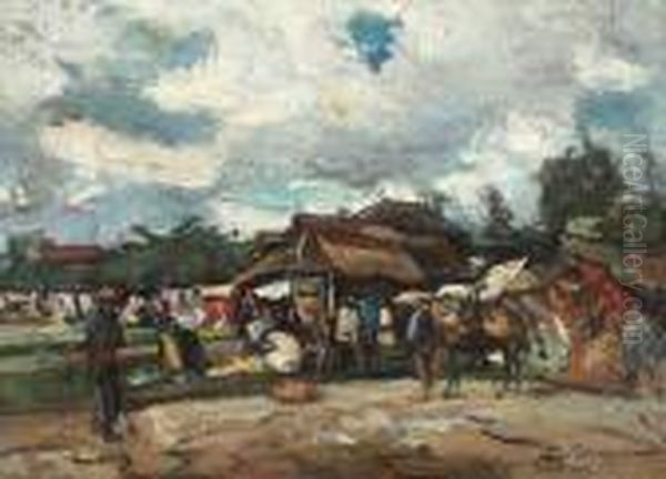 Targ La Valeni Oil Painting by Petrascu Gheorghe