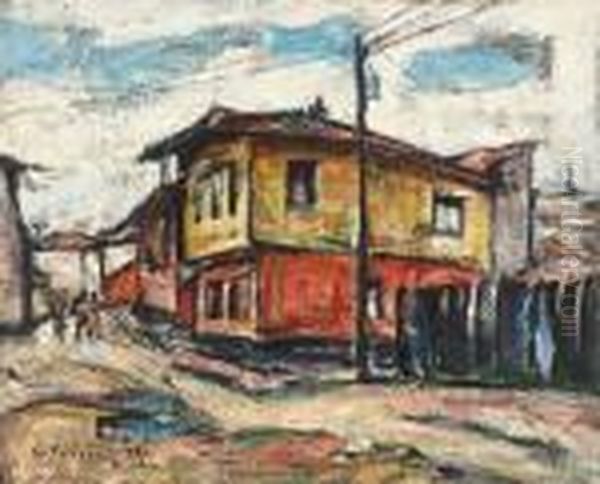 Houses At Silistra Oil Painting by Petrascu Gheorghe