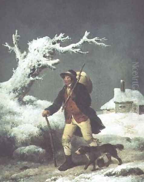 Walking in the Snow Oil Painting by George Morland