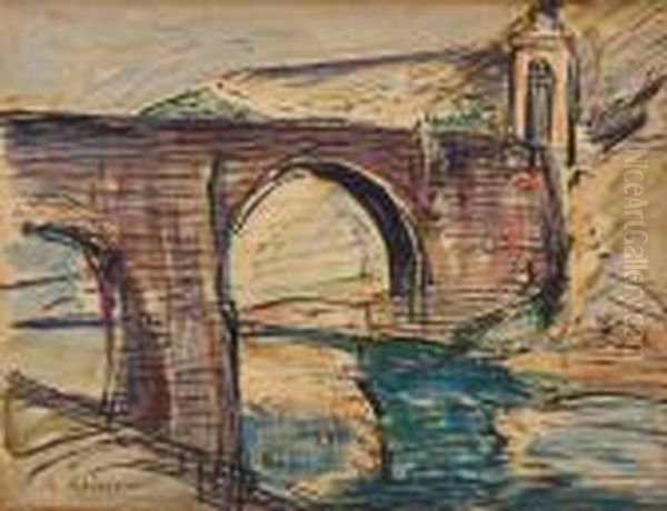 Alcantara Bridge, Toledo Oil Painting by Petrascu Gheorghe