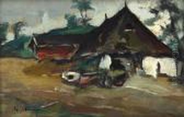 Farm Oil Painting by Petrascu Gheorghe